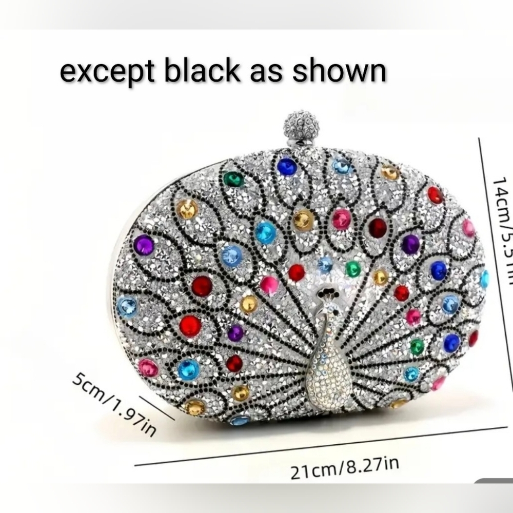Elegant Black Beaded Peacock Clutch - Picture 3 of 3